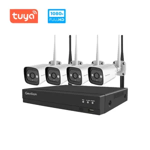 Sistema de câmera de segurança cctv, 2mp 1080p 4ch wifi suporte google home alexa opcional tuya sem fio nvr kit