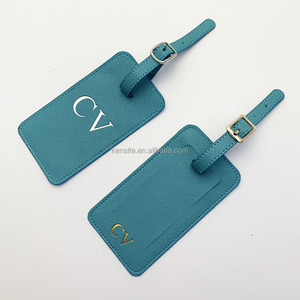 <span class=keywords><strong>Etiqueta</strong></span> de Equipaje de Cuero PU Azul Cielo Resistente con Logotipo Estampado en Dorado y Plateado, Accesorio de Viaje - Product Image 3