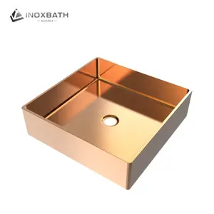 Luxury stainless steel rectangular hand wash sinks gold desk mounted bathroom basin sink