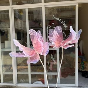 Grande fleur <span class=keywords><strong>papillon</strong></span> artificielle en organza et filet de soie, faite <span class=keywords><strong>à</strong></span> la main, pour extérieur, décoration de mariage et accessoire de toile de fond, en soie chinoise - Product Image 2