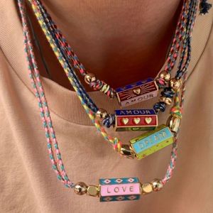 Vente en gros de cordon coloré de Bohème, collier pendentif en acier inoxydable époxy avec goutte d'huile, bijoux fantaisie gravés AMOUR HAPPY <span class=keywords><strong>LOVE</strong></span> - Product Image 1
