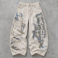 TaiDe - Fabricant de vêtements OEM ODM - Jeans baggy vintage sur mesure, déchirés, patchwork, style varsity