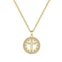 Collier en acier inoxydable doré avec pendentif anneau croix, design simple et tendance, motif géométrique unisexe, zircon, pendentif de célébrité d'Internet