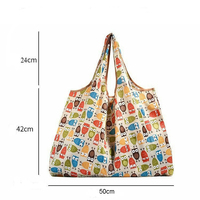 Sac fourre-tout pliable réutilisable à motif de dessin animé, grande capacité, avec poignées d'épaule, en polyester portable pour les courses
