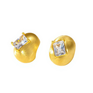 <b>Stud</b> <b>Earrings</b> Oval 14k Gold <b>Crystal</b> Inlay Party Jewelry - Product Image 5