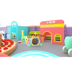 Aire de jeux intérieure pour enfants avec toboggan double château rose et violet, <span class=keywords><strong>cuisine</strong></span> interactive et zone d'escalade - Product Image 5