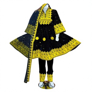 Black Embroidered Vintage Chiffon <b>Dress</b> Set with <b>Long</b> Sleeve and Yellow Pattern for <b>Girls</b> Pakistan Style All Seasons Wear - Product Image 3
