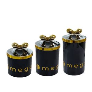 Pot de rangement <span class=keywords><strong>en</strong></span> plastique rond plaqué <span class=keywords><strong>or</strong></span> noir de luxe <span class=keywords><strong>l</strong></span>éger, 301-500 ml, pour thé, nourriture, cuisine, noix, <span class=keywords><strong>café</strong></span>, perles, épices, céréales - Product Image 4