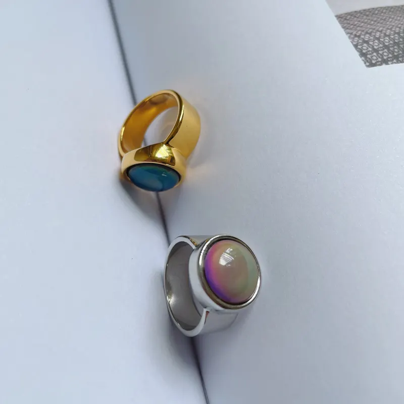 Anelli di umore cambianti colorati con rilevamento della temperatura anello in pietra rotonda intercambiabile con anello in pietra dichiarazione gioielli retrò Vintage 2021