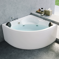 Baignoire d'angle triangulaire en acrylique avec jets de massage à remous, contrôle de température thermostatique, pour une immersion profonde