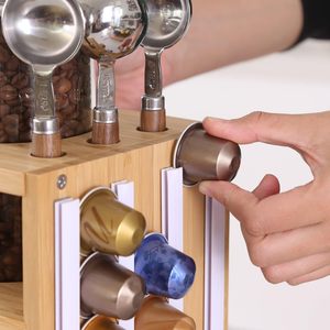 Dispensador de café organizador de té y café de bambú de lujo multifuncional para encimera con recipientes de vidrio y cajón de bolsitas de té - Product Image 3