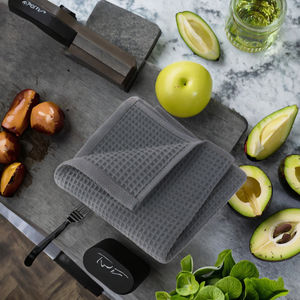 Serviette de cuisine carrée en coton pur tissé, motif nid d'abeille, séchage rapide, design gaufré avec crochet, facile à nettoyer, motif rayé, vente en gros - Product Image 2