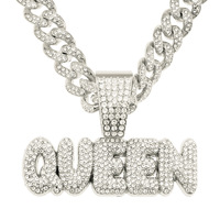 Hommes Femmes Hip Hop Bling Lettre KING QUEEN Pendentif Collier 13mm Miami Cubain Lien Chaîne Colliers Glacé Charme Bijoux De Mode