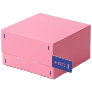 <b>Square</b> Rigid Gift Box With Orange Lid And Patterned Sides Recyclable Paperboard Offset Printed MERCI Label - Product Image 2