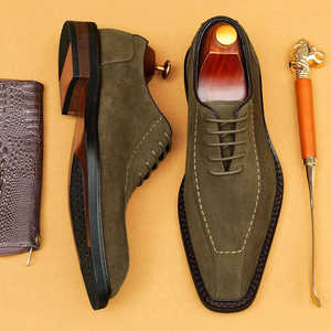 Zapatos de Vestir para Hombre con Punta en Pico, Ligeros y Transpirables, 2025, Nuevos, de Cuero Genuino, Estilo Británico, Gamuza, para Novio, Negocios, Formales, con Cordones - Product Image 1