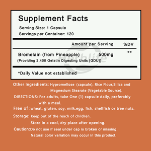Capsules de bromélaïne OEM ODM à marque privée 2400 GDU/g 500mg, capsules végétaliennes, favorisent la digestion et la santé des articulations, complément alimentaire - Product Image 2