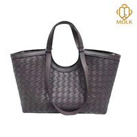 Sac fourre-tout tressé en cuir de vachette pour femme, avec doubles poignées, bandoulière amovible, pochette zippée, durable et portable