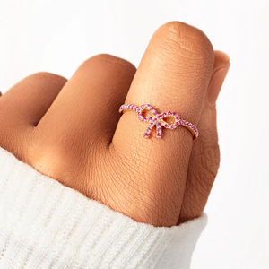 Anello a Fiocco da Donna Stile Coreano con Zirconi, Aperto e Regolabile, Elegante e Grazioso per Uso Quotidiano, Gioiello Statement - Product Image 3