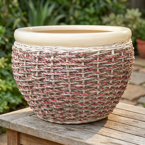 Maceta Ecológica de Mimbre Tejido con Interior de Cerámica y Orificio de Drenaje, Estilo Rústico de Vietnam para Plantas de Interior - Product Image 3