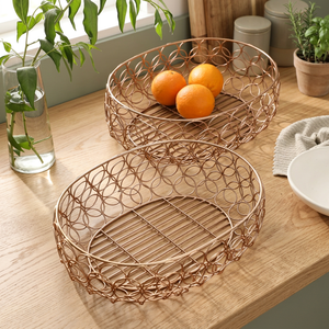 Panier de rangement rond en métal fait main, design minimaliste, pour cuisine, conteneur alimentaire, à un seul niveau, conception soudée - Product Image 4