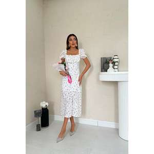 Vestido de Verano Floral Lila con Hombros Descubiertos, Corte en A, Cintura Natural, Tejido Transpirable, Uso Diario Informal - Product Image 6