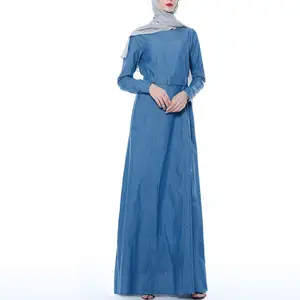 Toptan kadın mavi denim abaya müslüman elbise tasarım müslüman için