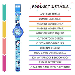 子供のためのかわいい漫画のリボンストラップスポーツクォーツ時計男の子の女の子のためのポインターダイヤルディスプレイと防水オーシャンシャークデザイン - Product Image 3