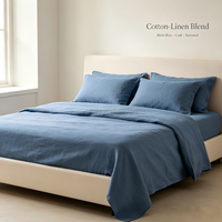 Parure de lit 4 pièces en mélange de lin et coton rouge chaud, housse de couette et taies d'oreiller respirantes toutes saisons pour décoration intérieure moderne