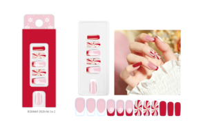 24 <span class=keywords><strong>faux</strong></span> ongles à presser en ABS rouge et <span class=keywords><strong>rose</strong></span>, design long carré, motif rayures de Noël, réutilisables, pour les fêtes - Product Image 2