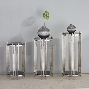 Meubles d'intérieur en acier inoxydable, couleurs personnalisées, 3 pièces, support de fleurs, table sur verre - Product Image 6