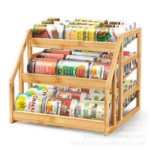<b>Bamboo</b> Food Can Rack 3 Tier Stackable Storage Organizer With Flexible Divider For Kitchen Cabinet Use - Product Image 2