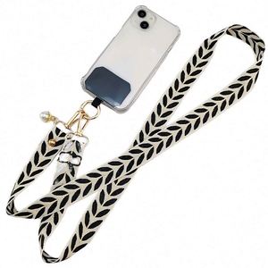 Cordon réglable en polyester anti-perte, large, en tissu, longue bandoulière croisée avec pendentif perle pour téléphone portable - Product Image 1