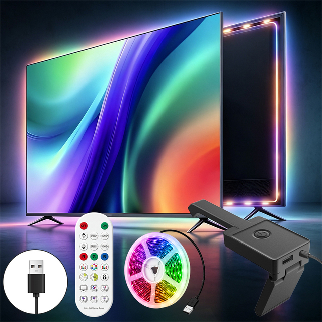 Smart Camera TV Backlight 5M RGB Sync Screen LED Strip App  Control Flexible Ambient Lighting Kit Easy Installation