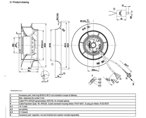 Ventilador Centrífugo de Curva Inversa R2E225-RA92-34, Impulsor de 225 mm, 2600 RPM, 765.2 CFM, 225 W, 230 V CA, IP44, Rodamiento de Bolas, Soplador Industrial - Product Image 4