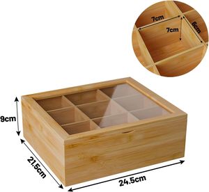 शीर्ष ग्लास पेंट लकड़ी के भंडारण के साथ हस्तनिर्मित प्राकृतिक बांस चाय बॉक्स रसोई के लिए आवश्यक - Product Image 4