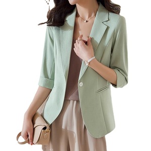 Women's Light Green Blazer Short Sleeve Solid Color Viscose Fiber Breathable Spring <b>Summer</b> Casual Suit <b>Jacket</b> - Product Image 5