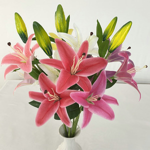 Bouquet de fleurs artificielles Queyiyi, lys en silicone souple de 90 cm, décoration de mariage et de maison, rose, blanc, jaune, violet - Product Image 4