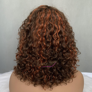 วิกผมราคาส่งถูกกว่า, วิกผมหยิกแบบไม่มีเชือกผูกครึ่งหัว, วิกผมหรูหราขนาด 12 นิ้ว, วิกผมสั้นแบบมีหน้าม้าทรงบ๊อบ วิกผมแท้ - Product Image 5