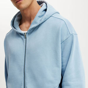 Alta calidad de los hombres de invierno 340Gsm de lana gruesa/mezcla de algodón Regular Fit Short Zipper Hoodie Custom Drop Shoulder transpirable - Product Image 6