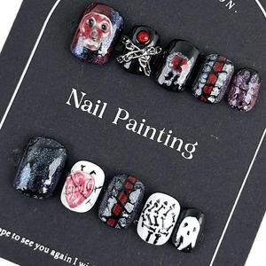 <span class=keywords><strong>Ongles</strong></span> à presser en acrylique faits main de qualité supérieure, 10 pièces, nouveaux styles, ambiance festive, motifs amande et cercueil, thème Halloween - Product Image 3