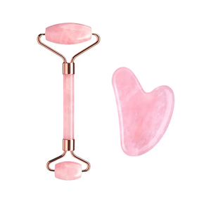 Ensemble de rouleaux de jade en quartz rose de haute qualité, outil de massage pour le cou et le visage, outil de beauté multifonction en forme de cœur - Product Image 1