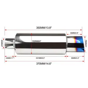 Tubo de escape de acero inoxidable modificado para automóvil, coche de carreras, silenciador de garganta trasera azul ardiente, fabricantes al por mayor