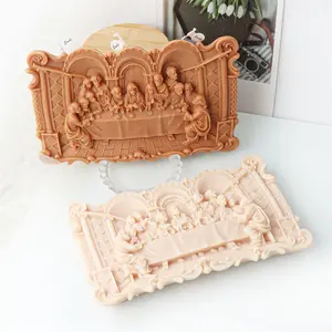 Cadre photo en relief vintage européen moule en silicone DIY Last Supper bougie d'aromathérapie ornement en plâtre