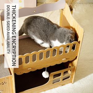 Grossiste pour animaux de compagnie chat carton griffoir deux étages chat papier ondulé château mini chat loft maison - Product Image 6