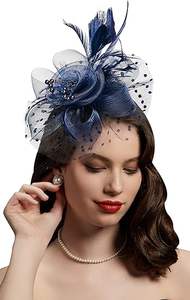 Bibi Fascinateur pour <span class=keywords><strong>Femme</strong></span> Serre-tête pour Goûter Mariage Derby du Kentucky Fleur Cocktail Voile Plumes Pince à Cheveux - Product Image 3