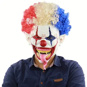 Cadılar bayramı korku lateks peruk Joker Cosplay Evil palyaço parti maskeleri ile gerçekçi uzun yılan dil palyaço maskesi