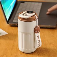 Mug thermique en acier inoxydable de 450 ml pour la maison, les voyages et le bureau, avec indicateur de température pour l'eau chaude, le café et le thé