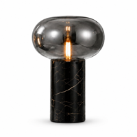 Lampe de table minimaliste 320x380mm E27 avec abat-jour en verre et base en marbre noir, lampe de chevet pour salon et chambre à coucher