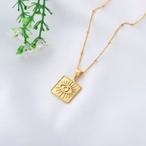 Gold Plated Stainless Steel Necklace High Quality Waterproof Pendant Necklaces Jewelry Women Square Shell Motifs Jewelry