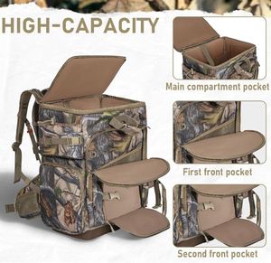Sac à dos de chasse avec housse de pluie imperméable, fond rigide autoportant, sac de chasse de 50L camouflage pour arc - Product Image 4